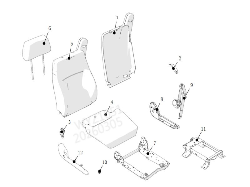 Shacman X5000 4011432-Left Fixed Seat Assembly- R Point 245 -Seat Belt -Grammer
