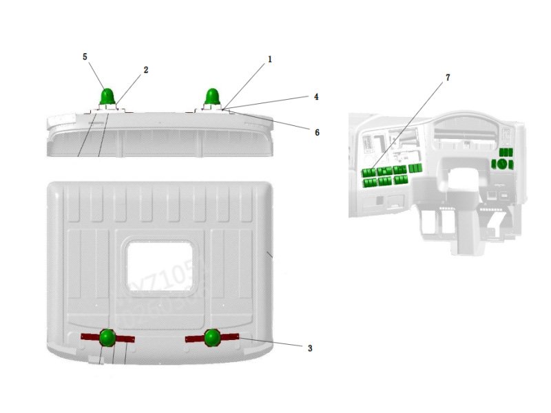 Shacman X5000 Cab Electrical Appliances - bracket and lighting
